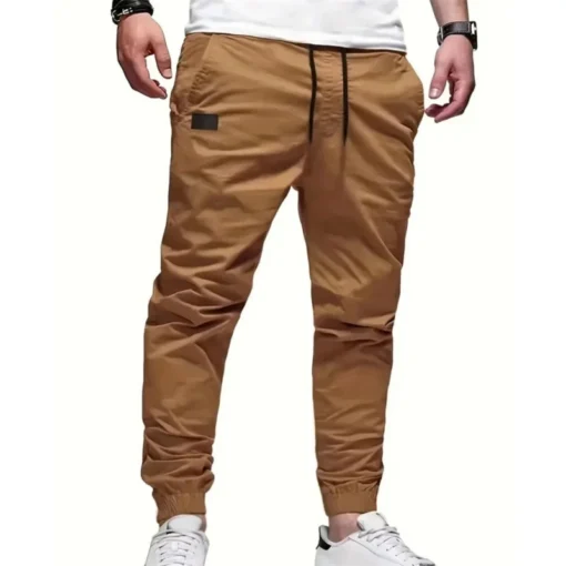 Men's Loose Straight Cargo Pants with Solid Color for Casual Wear - Image 6