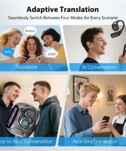 Alternative view of HTC NE11 Earphones Bluetooth V6.0 AI Translator Earbuds Open-Ear Wireless Headphones LCD Screen BASS Stereo 8 Hours Long-life