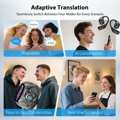 Bluetooth Earphones with AI Translator and LCD Screen for Clear Audio Enjoyment - Image 2