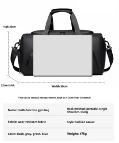 Alternative view of Sports Gym Bag, Large Capacity Handbag,Portable Travel Duffel Bag, Multi-compartment with Shoes Storage,Perfect for Vacation,Gym