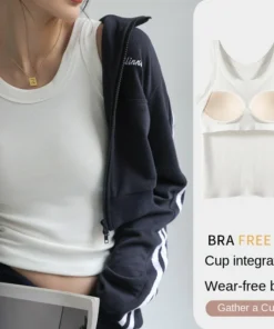 Alternative view of New Women Solid Round Neck Ribbed Tank Top Camisole Women Summer Basic Elastic TankTop One-piece Vest with Chest Pad Y2k