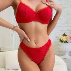 Ruffle Lingerie Set with Mesh Bow Detail for Women