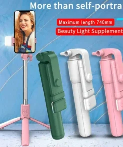 Cell Phone Selfie Stick Tripod Bluetooth Remote Wireless Selfi Stick Phone Holder Stand with Beauty Fill Light for Phone