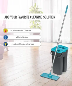 Alternative view of Flat Squeeze Mop with Spin Bucket Hand Free Wringing Floor Cleaning Microfiber Mop Pads Wet or Dry Usage on Hardwood Laminate