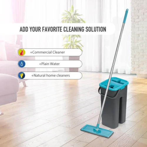 Alternative view of Flat Squeeze Mop with Spin Bucket Hand Free Wringing Floor Cleaning Microfiber Mop Pads Wet or Dry Usage on Hardwood Laminate