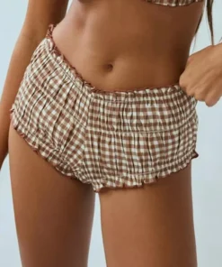 Alternative view of Womens Ruffle Bloomers Micro Shorts Ruched Trim Pettipants Plaid Pumpkin Pants Panties Booty Shorts Safety Shorts