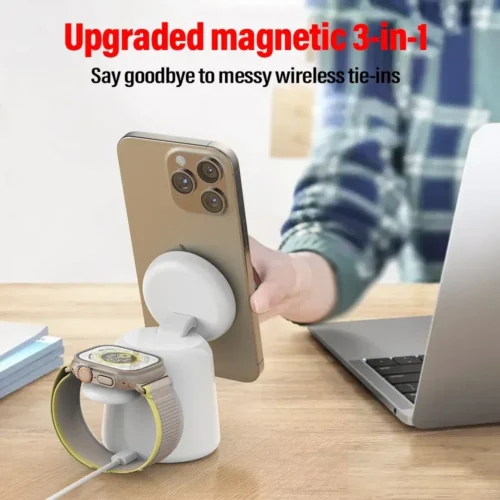 Alternative view of 3 in 1 Magnetic Wireless Charger Stand For Magsafe iPhone 15 14 13 12 Pro Max Airpods IWatch 9 8 7 6 Fast Charging Dock Station