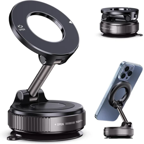 Upgraded Aluminum Alloy Vacuum Magnetic Car Phone Holder with 360° Rotation & Foldable Design Strong Magnetic Absorption