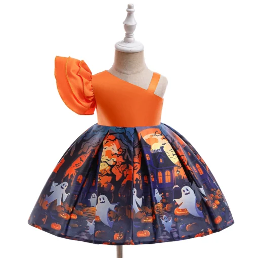 Baby Girls Pumpkin Cosplay Costume Dress with Cartoon Design - Image 4