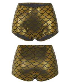 Adult Women Mermaid Fish Scale Panties Booty Shorts Briefs High Waist Shiny Underwear for Beach Pool Costumes Swimwear Shorts