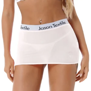 Women's Miniskirt with Elastic Waistband and Semi See-Through Design - White, One Size