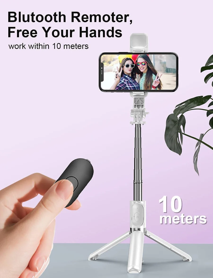 Wireless Bluetooth Selfie Stick Foldable Portable Tripod with Fill Light Shutter Remote Control for Android iPhone Smartphone - Image 5