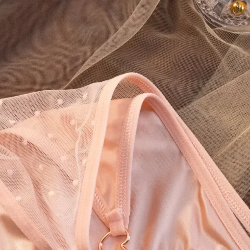 Cotton Mid Waist Briefs with Lace Trim and Dot Print for Women - Image 2