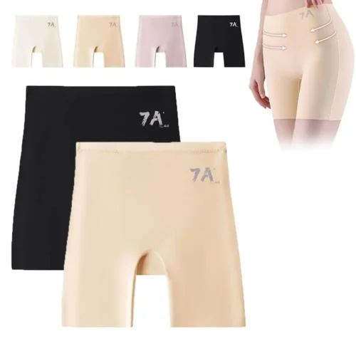 Fit High Waist Ice Silk Panties Seamless Anti Friction Safety Pants Tummy-Control Hip-Lifting Boxer Panties Women