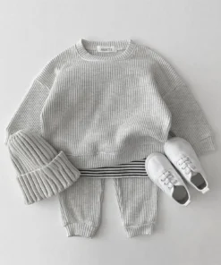 Korean Baby Clothing Sets Waffle Cotton Kids Boys Girls Clothes Spring Autumn Loose Tracksuit Pullovers Tops+Pants 2PCS Sets
