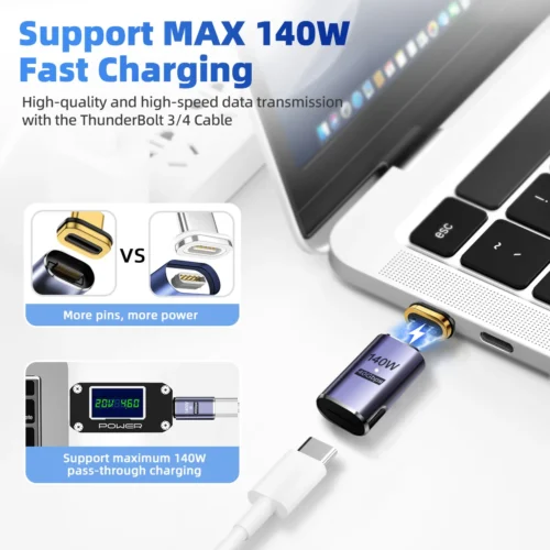 Alternative view of NNBILI 140W USB4.0 40Gbps Thunderbolt3 Magnetic Type-C TO USBC Fast Charge Magnet Converter Cable 8K@60Hz OTG USB Type C Adapter
