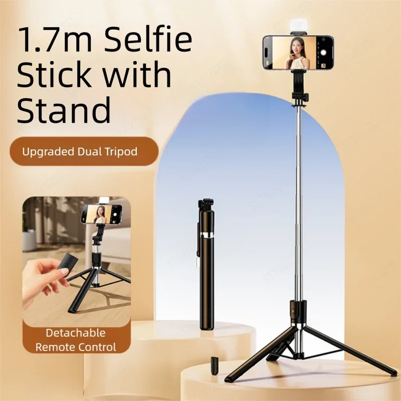 Selfie Stick with 1700mm Reach, Tripod Stand, and Bluetooth Remote for Smartphones - Image 4