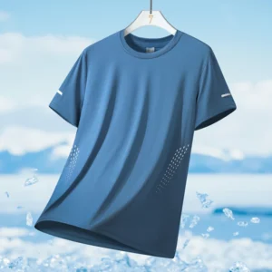 Running T-shirt with Reflective Printing, Quick Dry Ice Silk Fabric for Men, 5XL Size - Blue A, M(40 kg-50 kg)