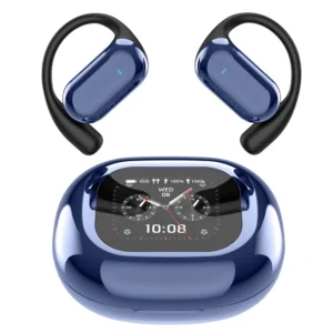 Wireless Earbuds with Real-Time Translation and LCD Touch Screen for Travelers and Language Learners - Blue