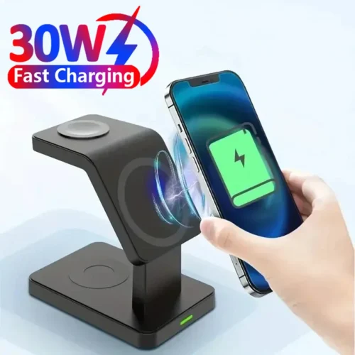 Alternative view of 3 In 1 Magnetic Wireless Charger Stand for iPhone 15 14 13 12 Pro Max Apple Watch 1-8 AirPods Macsafe Fast Charging Station Dock