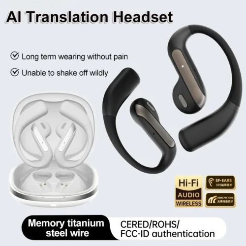 Smart AI Translation Headset Stereo Sound Semi-in-ear Air Conduction True Wireless Sports Long-lasting Bluetooth Headset