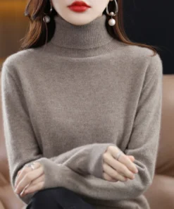 Alternative view of 100% Merino Wool Cashmere Sweater Women Knitted Sweater Turtleneck Long Sleeve Pullovers Autumn Winter Clothing Warm Jumper Tops