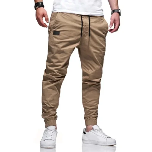 Men's Loose Straight Cargo Pants with Solid Color for Casual Wear - Image 4