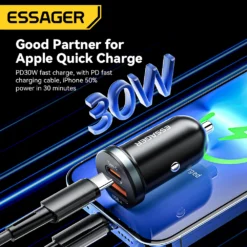 Alternative view of USB C Car Charger with Quick Charge 3.0 and 30W Power Delivery for Smartphones and Tablets