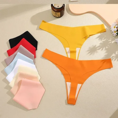 Women's Panties Seamless V-Cut Underwear Breathable Lingerie Soft Silk Satin Woman Briefs Sport Comfort Underpants S-XXL