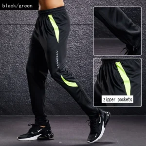 Men's Running Pants with Zipper Pockets for Comfort and Functionality - black green A3, L(160-165cm)