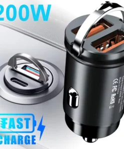 100W/200W QC3.0 PD Mini Car Charger 12-24V Lighter Fast Charging Car USB Type C Charger for Xiaomi Samsung Huawei iPhone Power