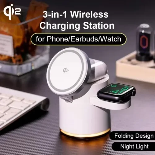 Alternative view of Qi2 Charger with Night lamp 3in1 Magsafe Wireless Chargers Station for iPhone & Samsung Apple Watch Magnetic Charging Accessory