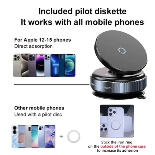 Car Phone Holder with Magnetic Vacuum Mount and 360° Rotation for Secure Viewing - Image 6