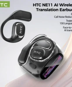 HTC NE11 Earphones Bluetooth V6.0 AI Translator Earbuds Open-Ear Wireless Headphones LCD Screen BASS Stereo 8 Hours Long-life