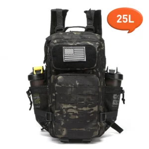 Tactical Backpack with MOLLE System and Dual Bottle Holders for Outdoor Enthusiasts - (25L) Camoblack