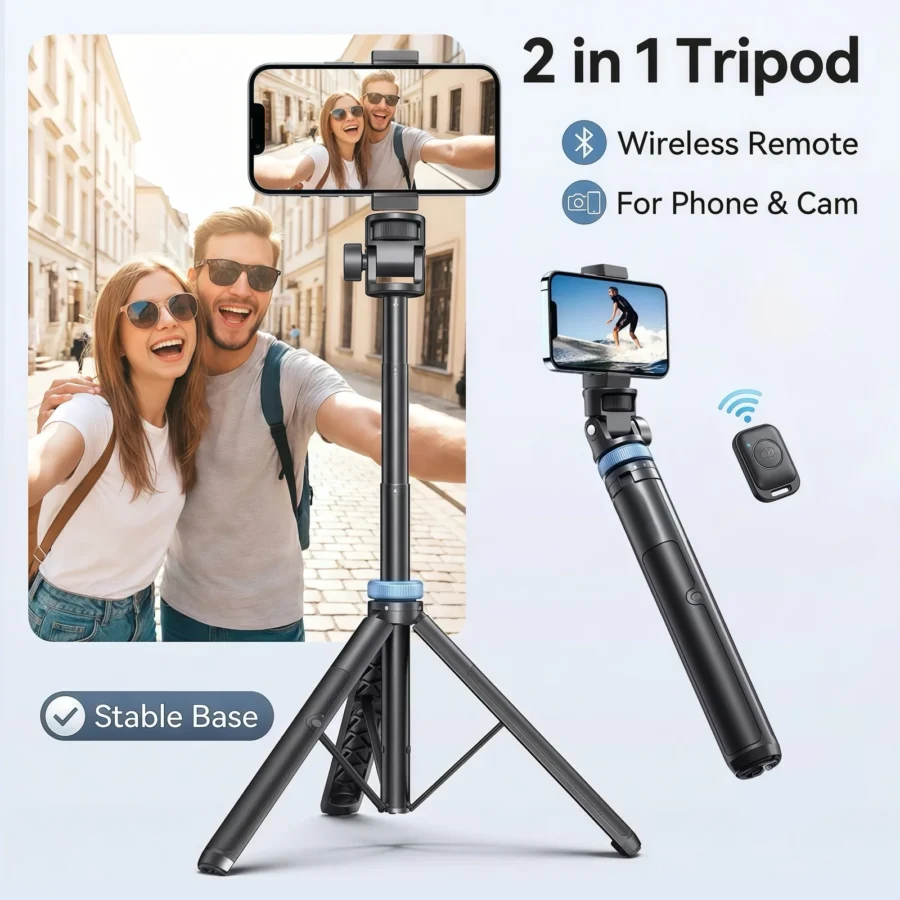 3-in-1 Bluetooth Selfie Stick Tripod with Remote for iPhone Samsung GoPro DJI Insta360 Extendable Portable Vlogging Stand - Image 7