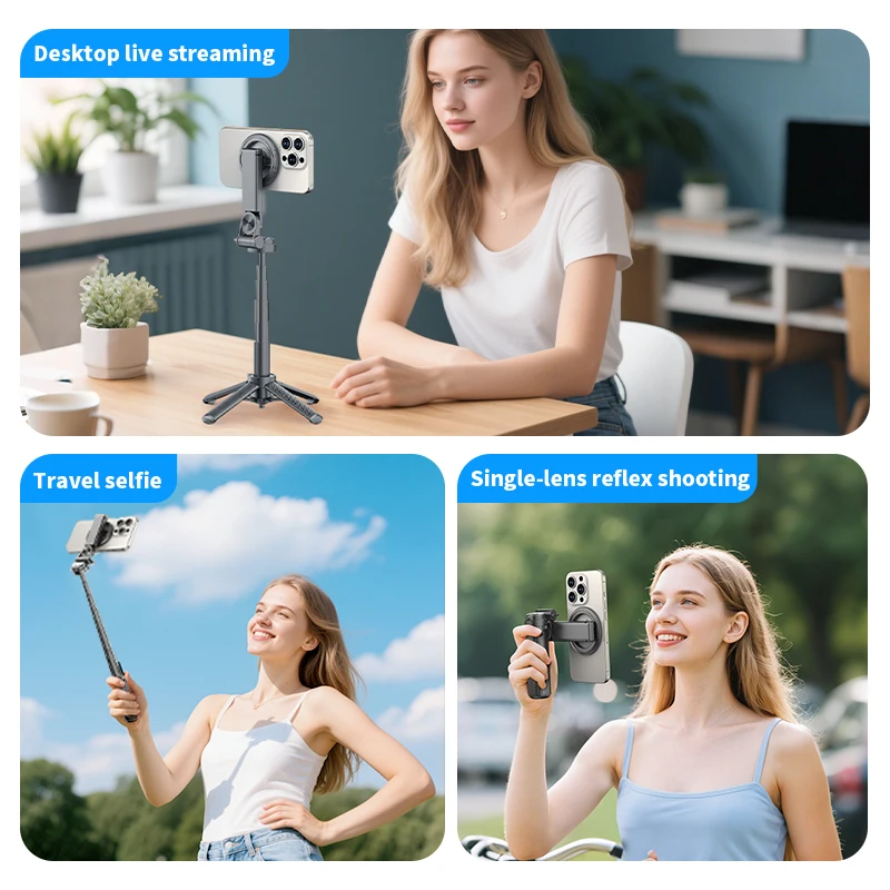 Magnetic Phone Holder with 360° Rotation and Bluetooth Remote for Selfies and Live Streaming - Image 4
