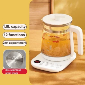 Multi-function Glass Tea Maker with Insulation for Home Use, 1.8L Capacity