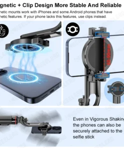 Alternative view of C20 Magnetic Selfie Stick Stable Tripod Stand for Cell Phone with Wireless Bluetooth Remote for Iphone Android Phone Shoot Vlog