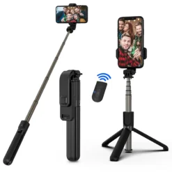 Bluetooth Selfie Stick Tripod with Phone Holder for Outdoor Travel 3 in 1 Use