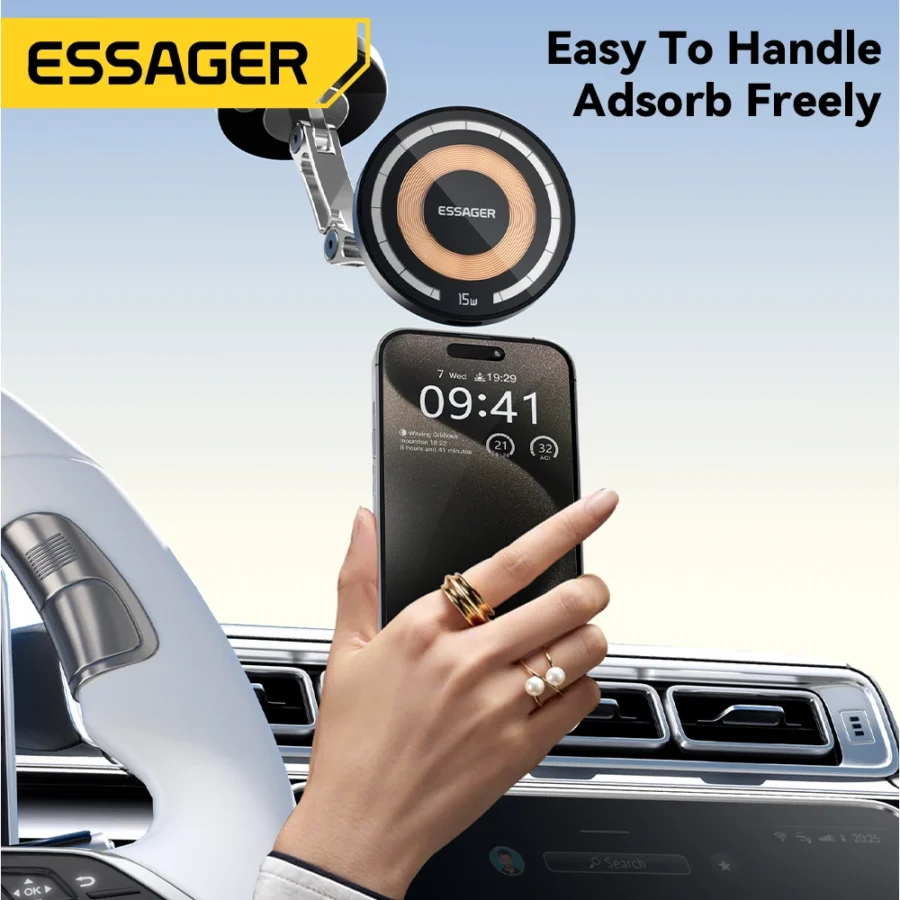 Essager Magnetic Wireless Charger Car Phone Holder 15W Fast Charging Easy Paste Mount Stand For Magsafe iPhone 15 14 13 Pro Max - Image 3