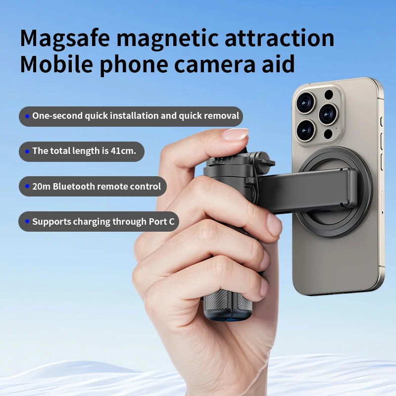 Magnetic Phone Holder with 360° Rotation and Bluetooth Remote for Selfies and Live Streaming