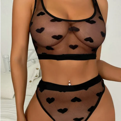 Women Sexy Shorts Sets Two Piece Transparent White Sheer Mesh Bra Panty Underwear Porn Babydoll Exotic Costumes Charming VNG03