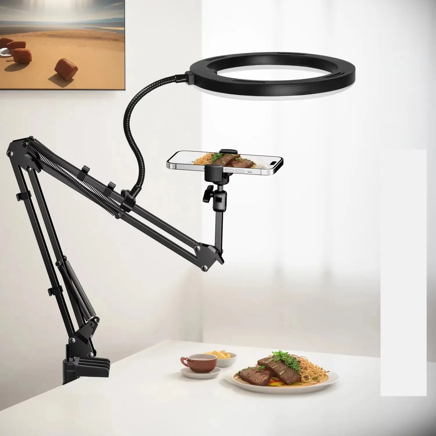 Mobile Phone Photography Overhead Lighting Kit with Adjustable Selfie Stick